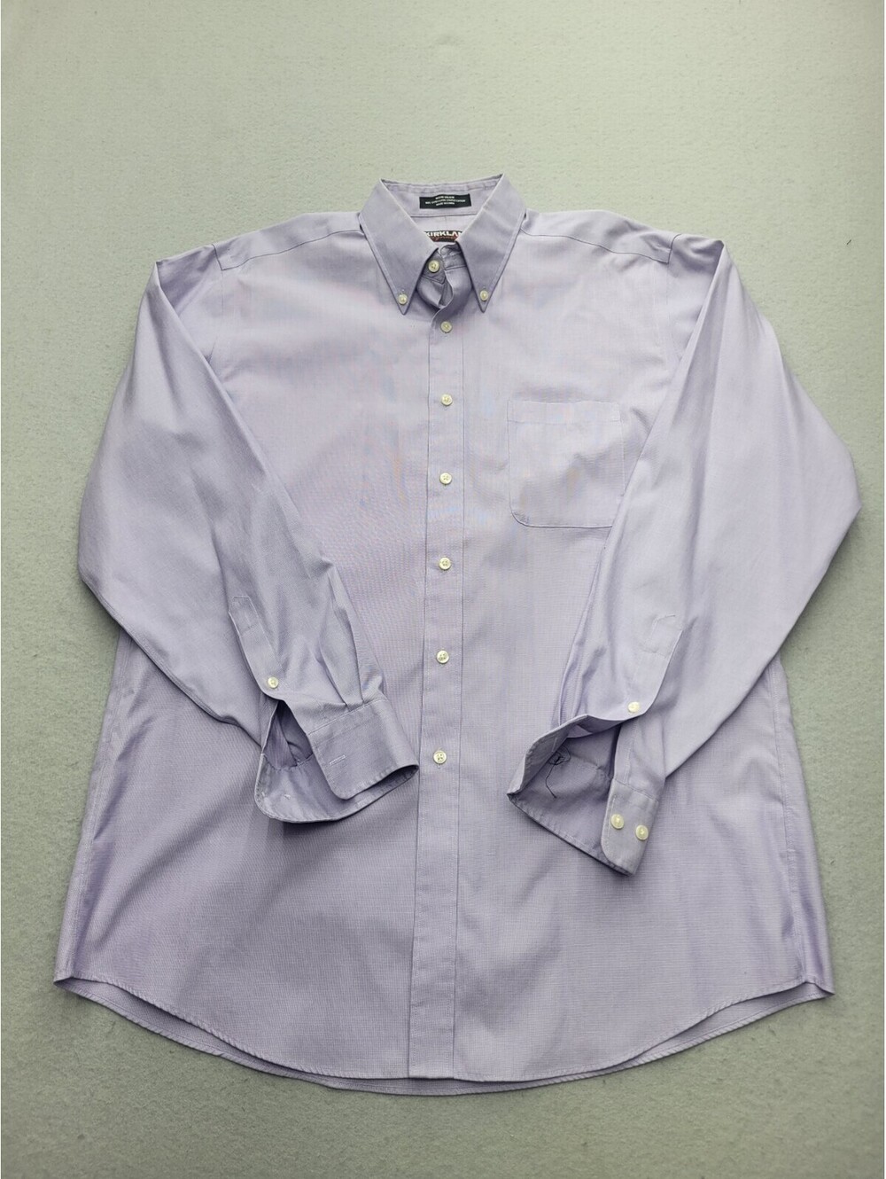 Kirkland Signature Men Button-Up 16 1/2 35 Purple 100% Cotton Long Sleeve Work